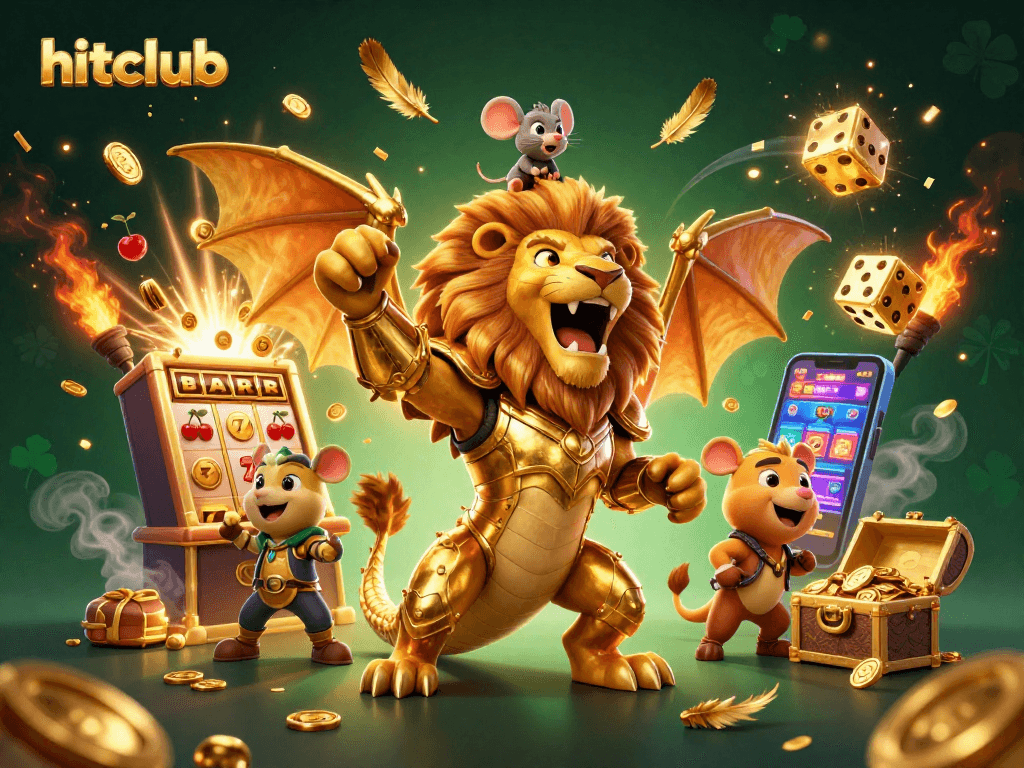 Experience exciting gameplay with hitclub's dynamic slots, featuring a roaring chimera and vibrant casino elements.